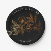 "Gouden Bloemen van de Liefde" | Zwarte bruiloft Papieren Bordje (Voorkant)
