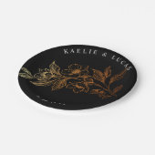 "Gouden Bloemen van de Liefde" | Zwarte bruiloft Papieren Bordje (Gekanteld)