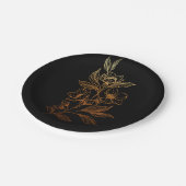 "Gouden Bloemen van de Liefde" | Zwarte bruiloft Papieren Bordje (Gekanteld)