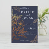 "Gouden Bloemen van Liefde" | Romantische bruiloft Kaart (Staand voorkant)