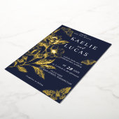 "Gouden Bloemen van Liefde" | Romantische marine b Folie Uitnodiging (Gedraaid)