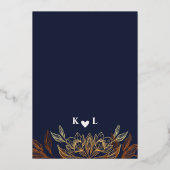 "Gouden Bloemen van Liefde" | Romantische marine b Folie Uitnodiging (Achterkant)
