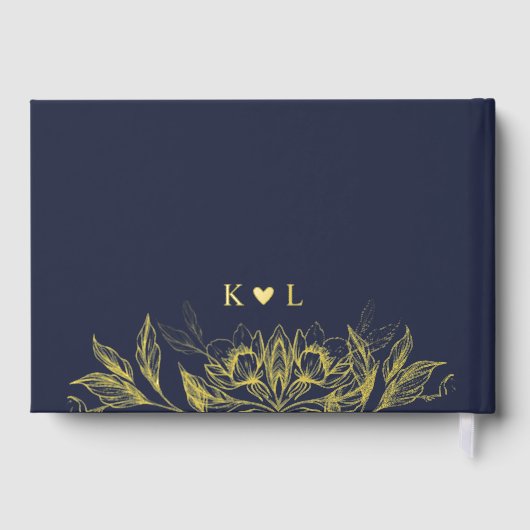 "Gouden Bloemen van Liefde" | Romantische marine b Gastenboek (Achterkant)