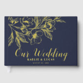 "Gouden Bloemen van Liefde" | Romantische marine b Gastenboek (Voorkant)