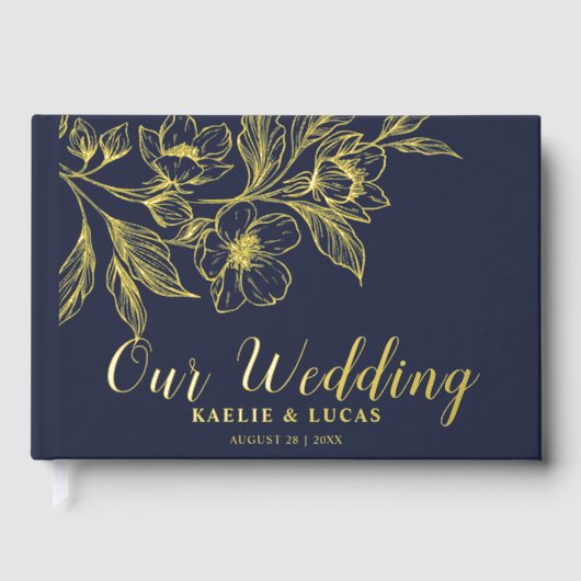 "Gouden Bloemen van Liefde" | Romantische marine b Gastenboek (Voorkant)