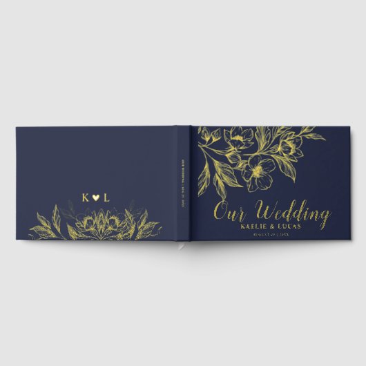 "Gouden Bloemen van Liefde" | Romantische marine b Gastenboek (Volledig)