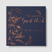 "Gouden Bloemen van Liefde" | Romantische marine b Gastenboek (Voorkant)