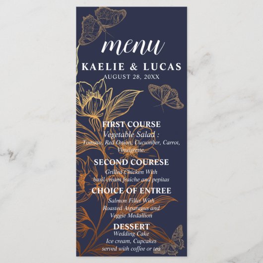 "Gouden Bloemen van Liefde" | Romantische marine b Menu (Voorkant)