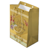 Gouden Bloemen Verjaardag Gift Bag Medium Cadeauzakje (Achterkant Gekanteld)