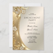 Gouden Bloemen Verloving Uitnodiging (Voorkant)