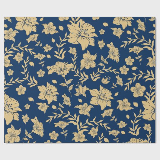 Gouden Bloemen Verpakkingsdocument met Marine Acht Cadeaupapier (Vlak)