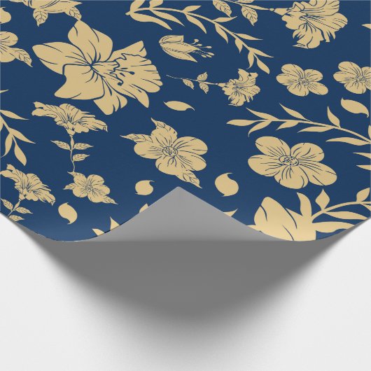 Gouden Bloemen Verpakkingsdocument met Marine Acht Cadeaupapier (Hoek)