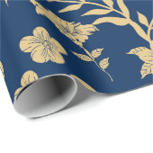 Gouden Bloemen Verpakkingsdocument met Marine Acht Cadeaupapier (Rol Hoek)
