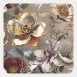 Gouden bloemen vierkante sticker