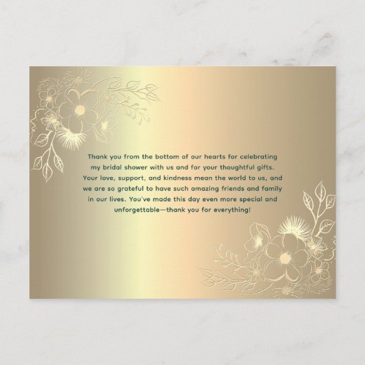 Gouden Bloemen Vrijgezellenfeest Dank u kaart (Achterkant)