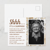 Gouden Bloemen Vrouwen 100ste Verrassing Verjaarda Uitnodiging Briefkaart (Voorkant / Achterkant)