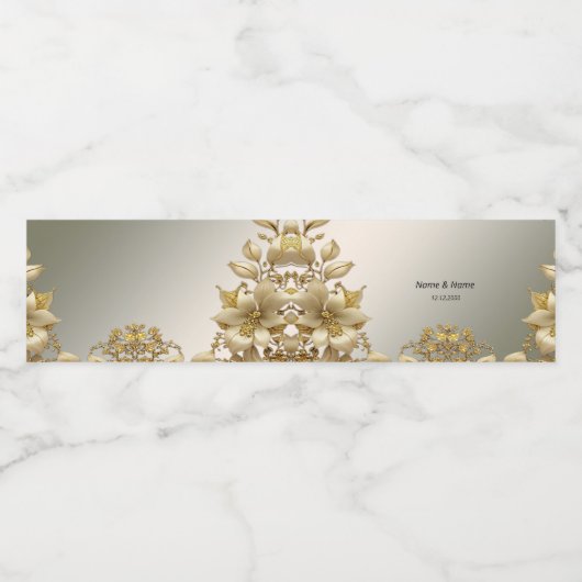 Gouden Bloemen Waterfles Etiket (Enkel label)