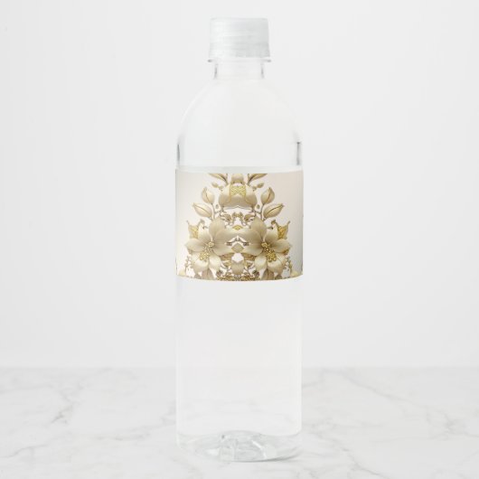 Gouden Bloemen Waterfles Etiket (Voorkant)