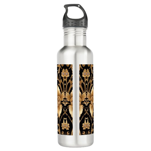 Gouden Bloemen Waterfles Waterfles (Achterkant)