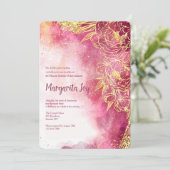 Gouden Bloemen Waterverf Rode Uitnodiging (Staand voorkant)