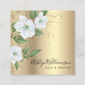 Gouden Bloemen Waterverf Stijlvol Modern Zwart Scr Vierkante Visitekaartje (Voorkant)