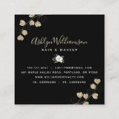 Gouden Bloemen Waterverf Stijlvol Modern Zwart Scr Vierkante Visitekaartje (Achterkant)