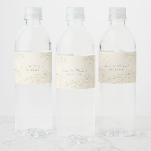Gouden Bloemen Wedding Water Fles Label Waterfles Etiket (Flessen)