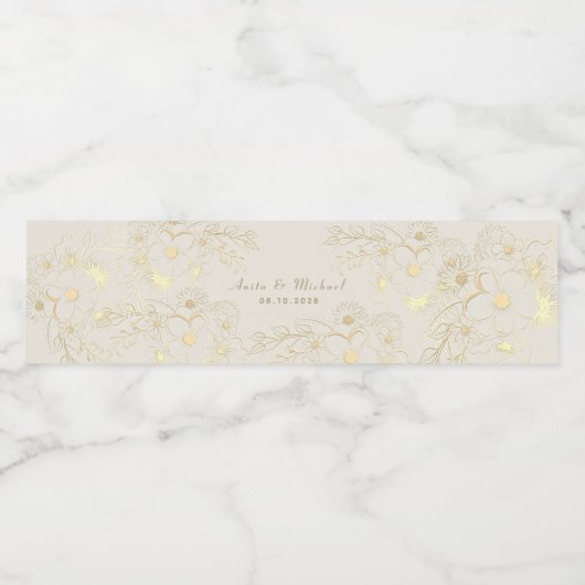 Gouden Bloemen Wedding Water Fles Label Waterfles Etiket (Enkel label)