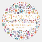 Gouden Bloemen Wildflower Dank u bruiloft gunst Ronde Sticker (Voorkant)