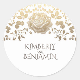  gouden bloemen wit elegante bruiloft ronde sticker
