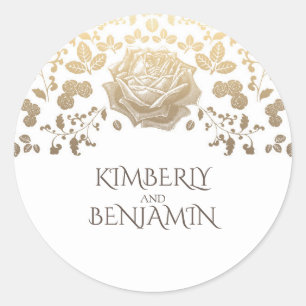  gouden bloemen wit elegante bruiloft ronde sticker