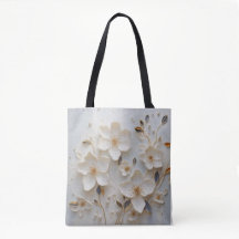 Gouden Bloemen: Wit Tas met Elegant Bloemen Desi