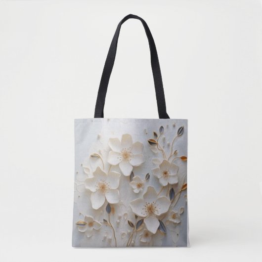 Gouden Bloemen: Wit Tas met Elegant Bloemen Desi (Voorkant)