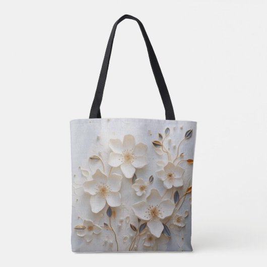 Gouden Bloemen: Wit Tas met Elegant Bloemen Desi (Achterkant)