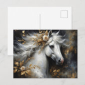 Gouden Bloemen Witte Paard Kunst Briefkaart (Voorkant / Achterkant)