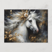 Gouden Bloemen Witte Paard Kunst Briefkaart (Voorkant)