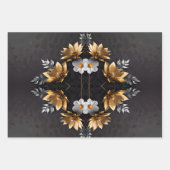 Gouden bloemen, zilveren bloemen, zwarte achtergro inpakpapier vel (Voorkant 3)