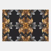 Gouden bloemen, zilveren bloemen, zwarte achtergro inpakpapier vel (Voorkant)