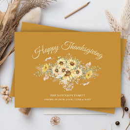 gouden bloemen Zonnebloemen Happy Thanksgiving Feestdagenkaart