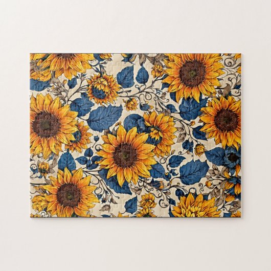 Gouden Bloemen: Zonnebloemen Patroon Kunstwerk Legpuzzel (Horizontaal)