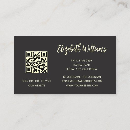 Gouden Bloemen Zwart Visitekaartje (Achterkant)