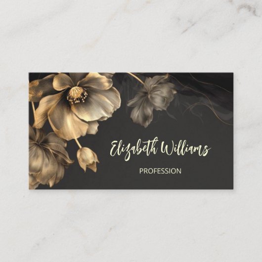 Gouden Bloemen Zwart Visitekaartje (Voorkant)