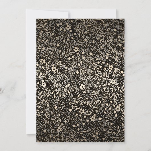 Gouden Bloemen Zwarte Huwelijksuitnodigingen Kaart (Achterkant)