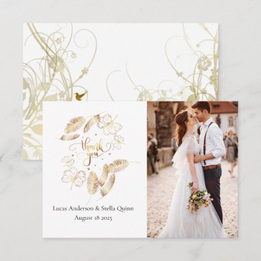 Gouden bloemenbedankkaart bedankkaart (Voorkant / Achterkant)