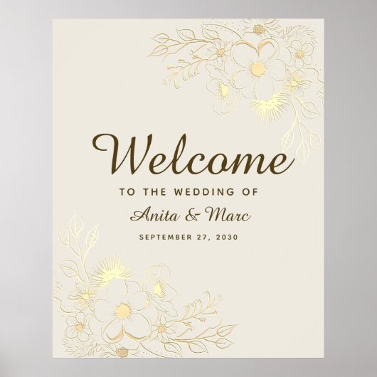  gouden bloemenbruiloft welkomstbord poster (Voorkant)