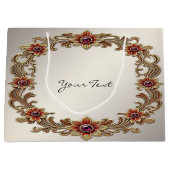 Gouden bloemencadrage met rode stenen cadeautas (Voorkant)