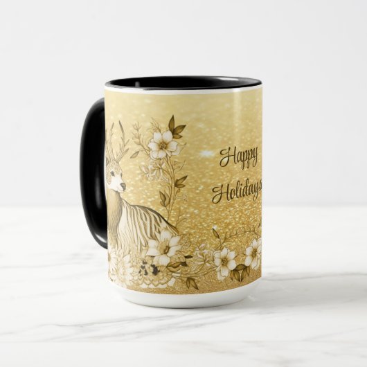 Gouden bloemend rendier mok (Voorkant links)