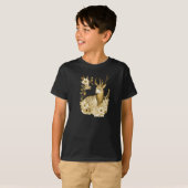 Gouden Bloemend Rendier Vakantie T-shirt (Voorkant volledig)