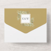 Gouden Bloemendecor Monogram Bruiloft All In One Uitnodiging (Achterkant)