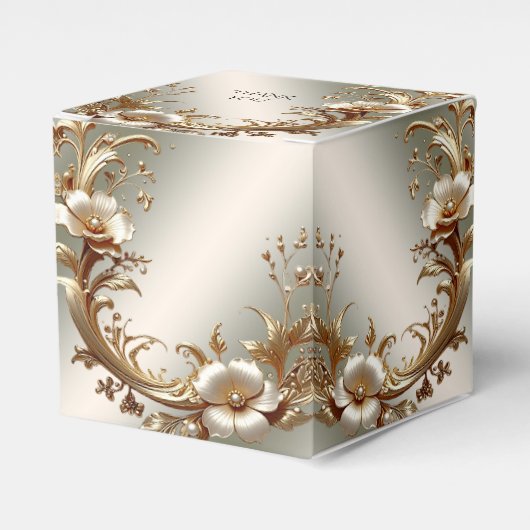 Gouden bloemendecoratie doos bedankdoosjes (Voorkant Zijde)